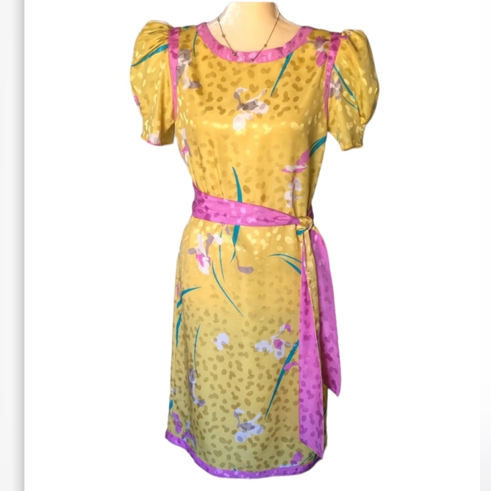 FLORA KUNG SHIFT DRESS VINTAGE 80’s WITH SASH P4